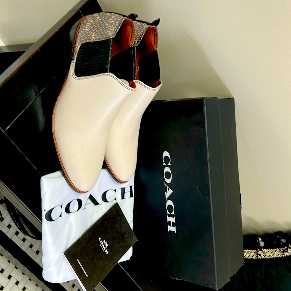 Coach chalk/natural leather bootie. Worn only once. Original box and shoe bag.